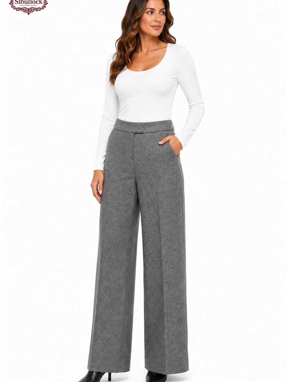 E8 Escada Size 38 US 8 Gray Wool Blend Wide Leg Trousers Lined